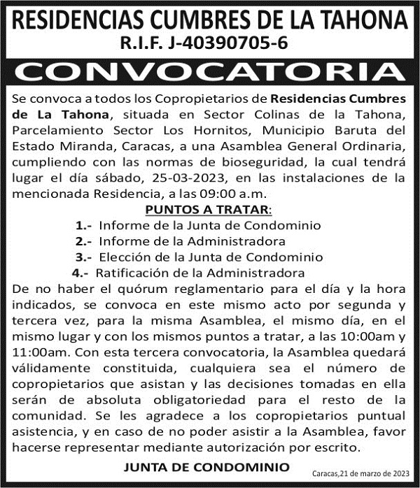 Convocatoria Cumbres De La Tahona